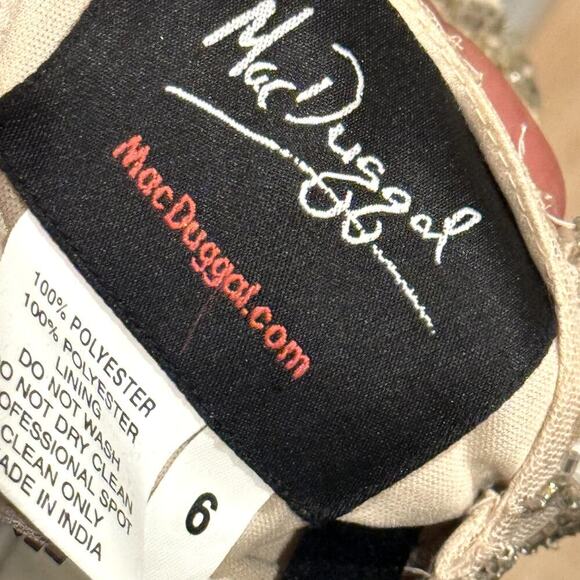 Mac Duggal Beaded Tea Length Midi Dress W/ Sheer Sleeves Porcelain Size 6 NWT - Picture 12 of 12